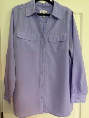 Denim & Co. Roll Tab Sleeve Button Front Soft Utility Tunic Women’s M